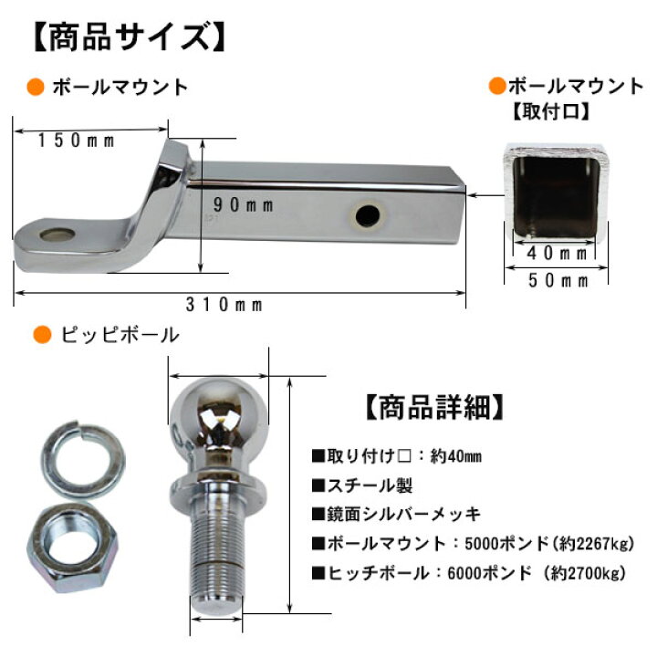 楽天市場】ヒッチメンバー ボール マウント 牽引車やトレーラー等 