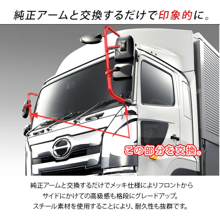 楽天市場】日野 17プロフィア メッキミラーステー 電動格納ミラー用  