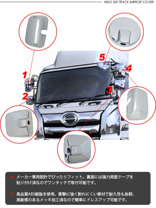楽天市場】日野 17プロフィア メッキ ミラーカバー 5P サイドアンダー  