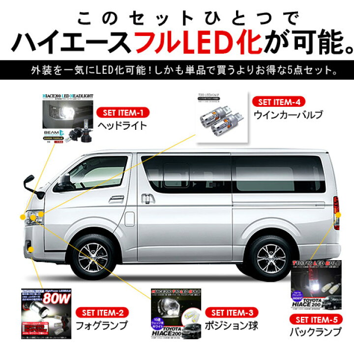 楽天市場】ハイエース200系 1型/2型/3型前期 LEDパーツ 5点セット 
