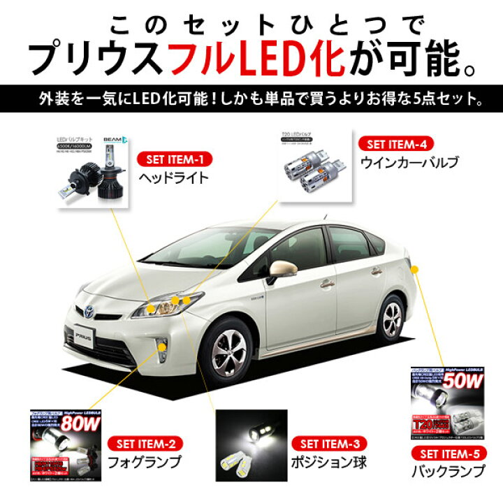 楽天市場】プリウス30 ZVW30 LEDパーツ 5点セット ヘッドライト 