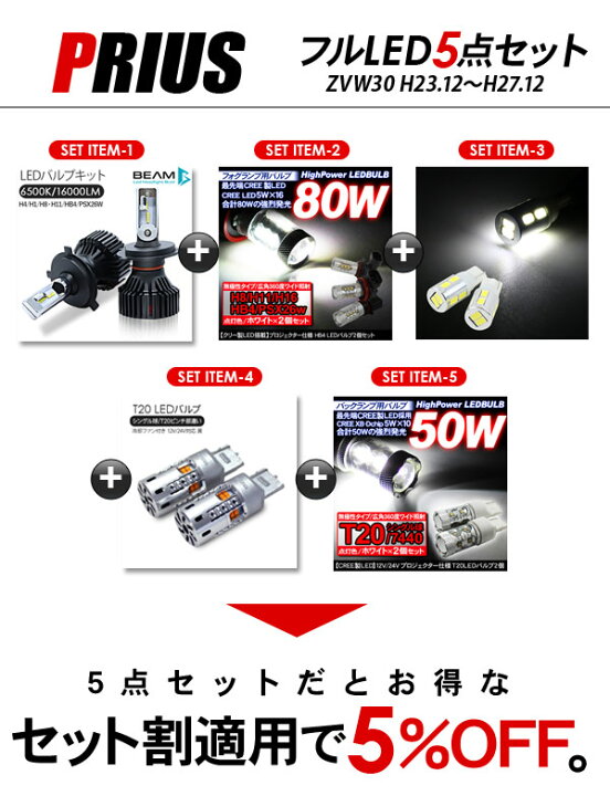 楽天市場】プリウス30 ZVW30 LEDパーツ 5点セット ヘッドライト 