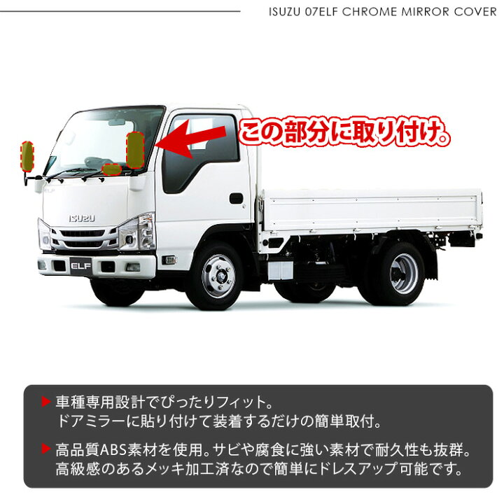 楽天市場】いすゞ 07エルフ 標準 ローキャブ メッキ ドアミラーカバー 