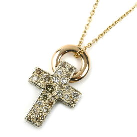 Pomellato ポメラート K18YG イエローゴールド K18PG ピンクゴールド クロス ネックレス ダイヤモンド 8.7g 42cm レディース【中古】【美品】