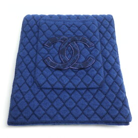 CHANEL シャネル 大判 ポケット付き キルティング マフラー ブルー レディース【中古】