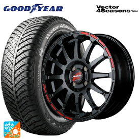 トヨタ ヤリス(10系)用 185/55R16 83H グッドイヤー ベクターフォーシーズンズ ハイブリッド アールエムピーレーシング GR12 クリスタルブラック／ストロボレッド 新品オールシーズンタイヤホイール 4本セット