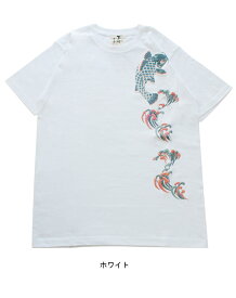 和柄 Tシャツ メンズ 半袖 京都 和柄ブランド 手描友禅 京高盛絵 プリント むかしむかし 登鯉 (赤黒)