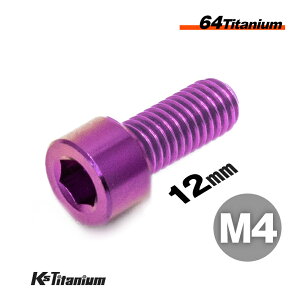 チタンボルト M4×12 P0.7 パープル 1本 64チタン キャップボルト 全ネジ Ti-6Al-4V Gr5 チタン合金 バイク パーツ 自転車 ボルト M4 チタン カスタム ドレスアップ 旧車 レストア 修理 部品