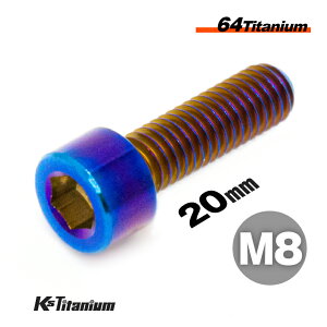 チタンボルト M8×20 P1.25 焼き色 1本 64チタン キャップボルト 全ネジ Ti-6Al-4V Gr5 チタン合金 バイク パーツ 自転車 ボルト M8 チタン カスタム ドレスアップ 旧車 レストア 修理 部品