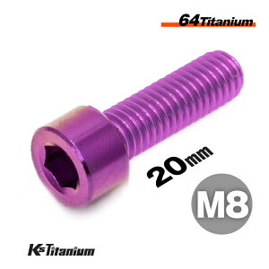 チタンボルト M8×20 P1.25 パープル 1本 64チタン キャップボルト 全ネジ Ti-6Al-4V Gr5 チタン合金 バイク パーツ 自転車 ボルト M8 チタン カスタム ドレスアップ 旧車 レストア 修理 部品