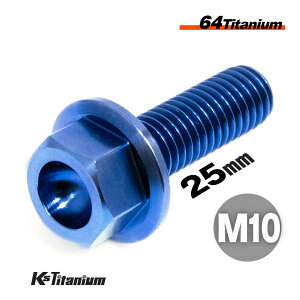 チタンボルト M10×25 P1.25 ブルー 1本 64チタン フランジボルト 全ネジ Ti-6Al-4V Gr5 チタン合金 バイク パーツ 自転車 ボルト M10 チタン カスタム ドレスアップ 旧車 レストア 修理 部品