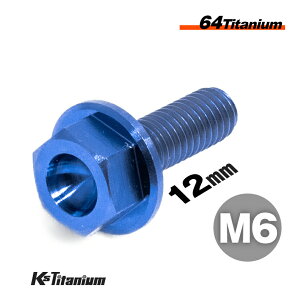 チタンボルト M6×12 P1.0 ブルー 1本 64チタン フランジボルト 全ネジ Ti-6Al-4V Gr5 チタン合金 バイク パーツ 自転車 ボルト M6 チタン カスタム ドレスアップ 旧車 レストア 修理 部品
