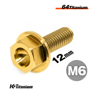チタンボルト M6×12 P1.0 ゴールド 1本 64チタン フランジボルト 全ネジ Ti-6Al-4V Gr5 チタン合金 バイク パーツ 自転車 ボルト M6 チタン カスタム ドレスアップ 旧車 レストア 修理 部品