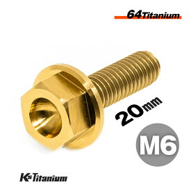 チタンボルト M6×20 P1.0 ゴールド 1本 64チタン フランジボルト 全ネジ Ti-6Al-4V Gr5 チタン合金 バイク パーツ 自転車 ボルト M6 カスタム ドレスアップ 旧車 レストア 修理 部品