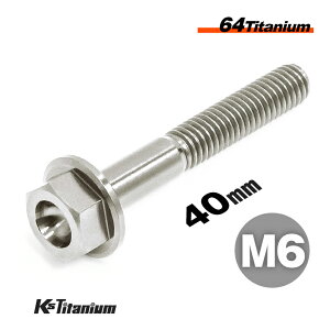 チタンボルト M6×40 P1.0 チタン無垢 シルバー 単品 1本売り 64チタン フランジボルト スレッド長 25mm Ti-6Al-4V Gr5 チタン合金 バイク パーツ 自転車 ボルト M6 カスタム ドレスアップ 旧車 レスト