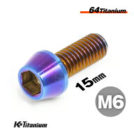 チタンボルト M6×15 P1.0 焼き色 単品 1本売り 64チタン テーパーボルト 全ネジ Ti-6Al-4V Gr5 チタン合…