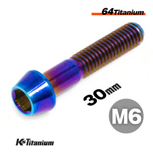 チタンボルト M6×30 P1.0 焼き色 単品 1本売り 64チタン テーパーボルト スレッド 20mm Ti-6Al-4V Gr5 チタン合金 バイク パーツ 自転車 ボルト M6 カスタム ドレスアップ 旧車 レストア 修理 部品