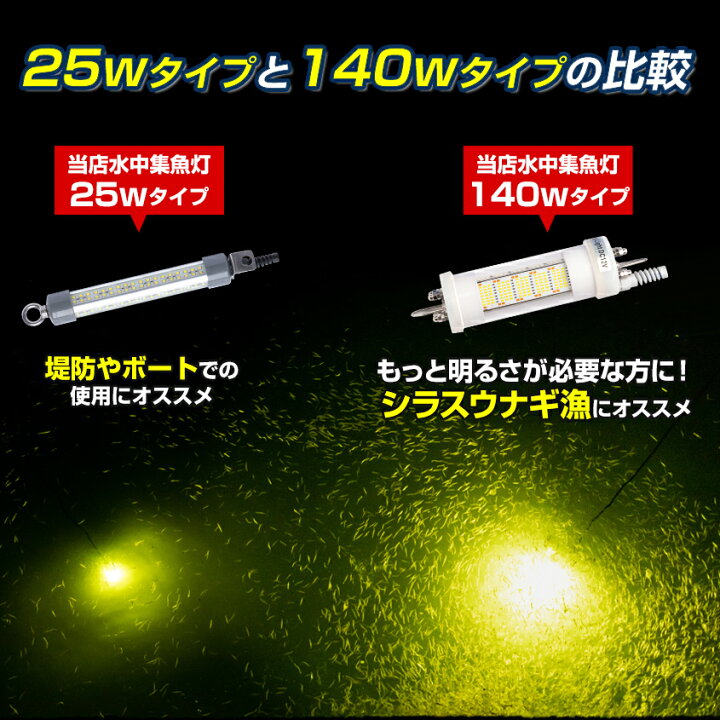 楽天市場】集魚灯 12v シラスウナギ 専用色 イエロー 140w 水中集魚灯 