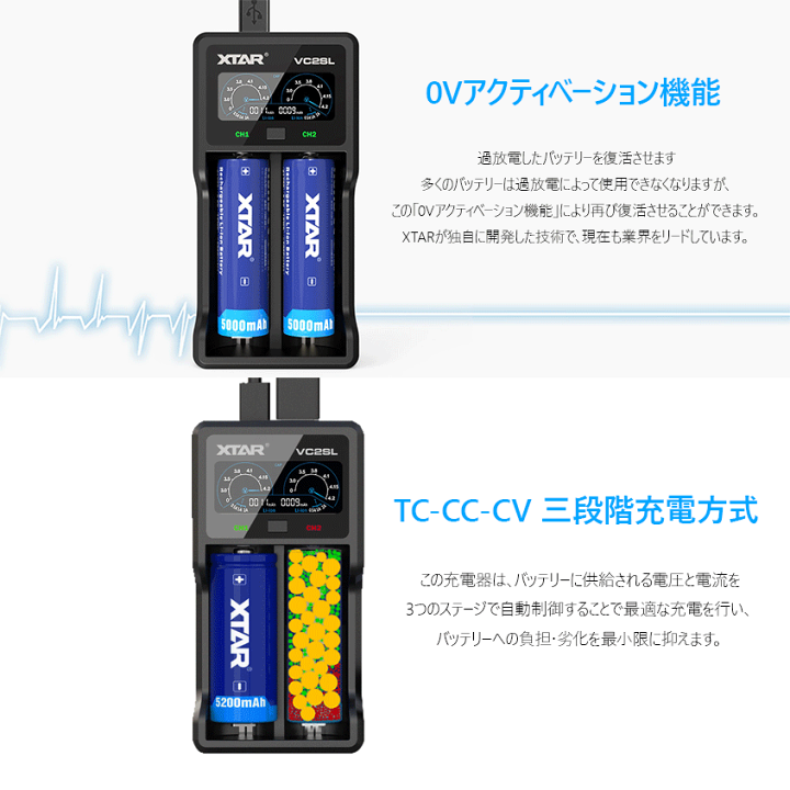 楽天市場】XTAR 正規代理店 リチウムイオン電池 充電器 VC2SL 2