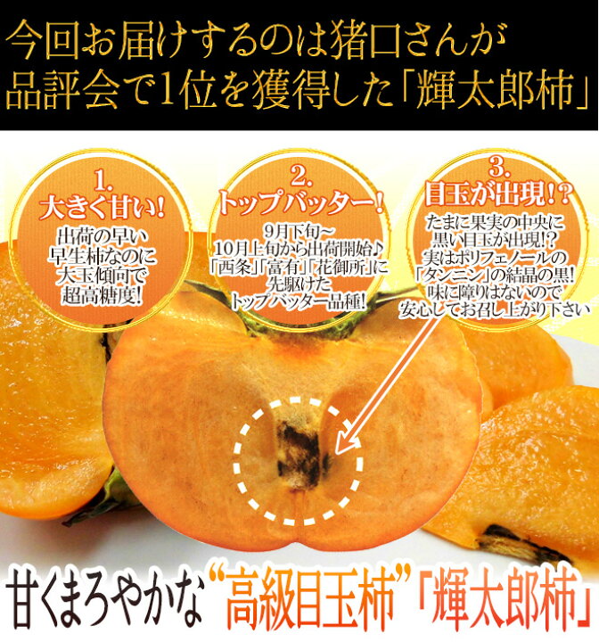 楽天市場】鳥取県 猪口農園 ”輝太郎柿” 秀品 8〜12玉前後 約3kg【予約 10月下旬以降】 送料無料 : くらし快援隊〜お中元お歳暮ギフト 楽天市場】鳥取県 猪口農園 ”輝太郎柿” 秀品 8〜12玉前後 約3kg【予約 10月下旬以降】 送料無料 : くらし快援隊〜お中元お歳暮ギフト