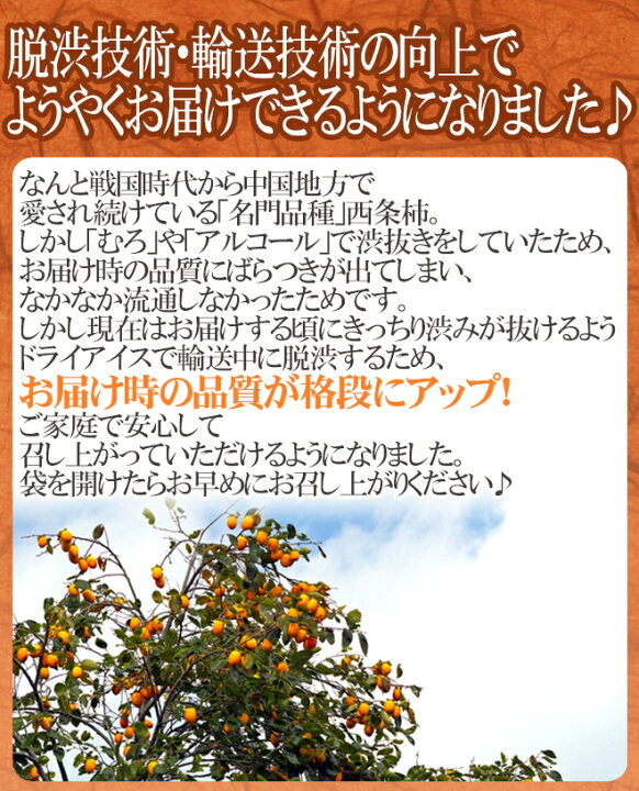 楽天市場】島根・鳥取産 ”西条柿” 秀品 L〜3L 約5kg【予約 10月下旬以降】 送料無料 : くらし快援隊〜お中元お歳暮ギフト 楽天市場】島根・鳥取産 ”西条柿” 秀品 L〜3L 約5kg【予約 10月下旬以降】 送料無料 : くらし快援隊〜お中元お歳暮ギフト