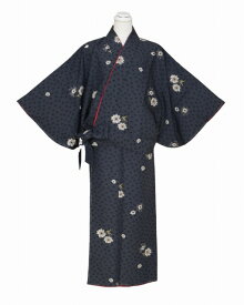 新柄袷二部式着物 J0816-02M 送料無料 日本製 Mサイズ 帯不要のきもの 小紋紋柄の洗える着物 濃いグレ－色の二部式きもの