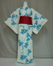 キスミスの浴衣 D0654-28 送料無料 在庫処分 最安値 フリーサイズ 仕立上り浴衣 シェルホワイトのゆかた レディースゆかた