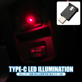 LEDライト USB Type-C USB電源 ライト ランプ ルームランプ USBライト 車内灯 室内灯 照明 イルミネーションライト アクセサリー 車用 車載用 USBポート パーツ 光る 便利 グッズ コンパクト 小型 カスタムパーツ ドレスアップパーツ 汎用 1P 【P】