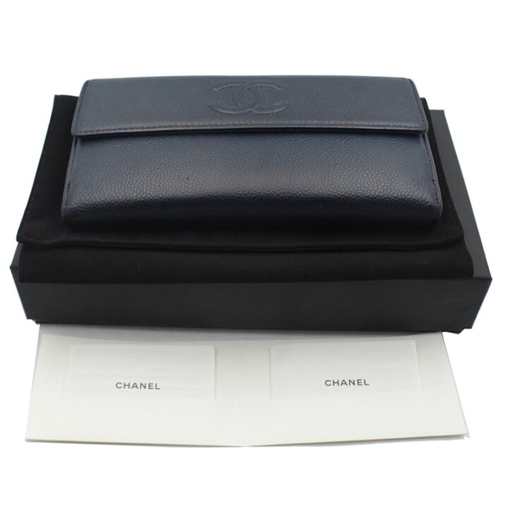 楽天市場】【本物保証】【CHANEL シャネル】Wフラップ 長財布 ネイビー  