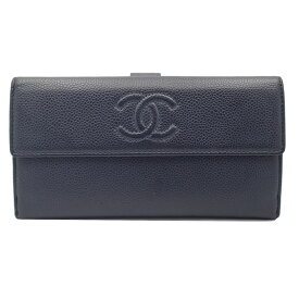 【本物保証】【CHANEL シャネル】Wフラップ 長財布　ネイビー　キャビアスキン　ネイビー　二つ折り 小銭入付き　Wホック 17709404【中古】【PAWN SHOP】【質屋出品】