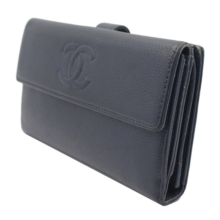 楽天市場】【本物保証】【CHANEL シャネル】Wフラップ 長財布 ネイビー  