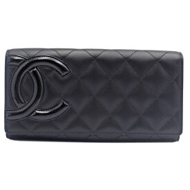 【本物保証】【CHANEL シャネル】カンボンライン ラムスキン 長財布 ココマーク ブラック ピンク A50077 【美品】【PAWN SHOP】【質屋出品】【1】