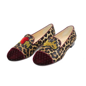 【Christian Louboutin クリスチャン ルブタン 】 スリッポン　PONY　レオパード柄　MY　LOVE　FLAT　VELVET/PONY/LEOP　R017　ROUGE　IMP/LEOPARD　3130492　39　日本サイズ：約25.5cm〜26cm　未使用展示品【中古】