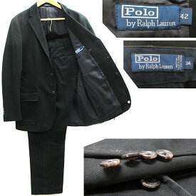 ポロバイラルフローレン テーラードジャケット スーツ 上着 スラックス ズボン メンズ サイズ42/34 ブラック 黒 綿コットン100％ 【中古】 【古着】 Polo by Ralph Lauren