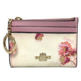 【中古】 コーチ COACH カードケース コイン 小銭入れ パスケース 定期入れ 財布 キーリング フラワー 花柄 PVC レザー ベージュ ピンク レディース F87797