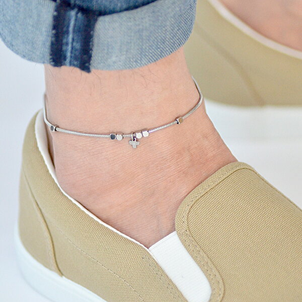 刻印無料ペアアンクレットダイスビーズハートとクロスのミニチャームペアアンクレットLaussPairAnklet