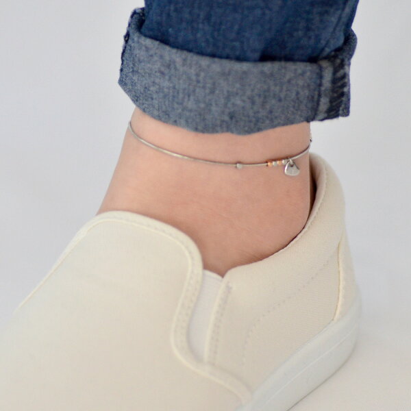 刻印無料ペアアンクレットダイスビーズハートとクロスのミニチャームペアアンクレットLaussPairAnklet