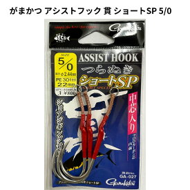 【市場の日＜P5倍SALE】がまかつ(Gamakatsu) アシストフック 貫 ショートSP 5/0 22mm pe30号 3組入 ga-027 ブリ ワラサ ヒラマサ ジギングフック ショアジギング 中芯入り フロロカーボン 釣り具 海釣り 高強度 1,000円以上 送料無料