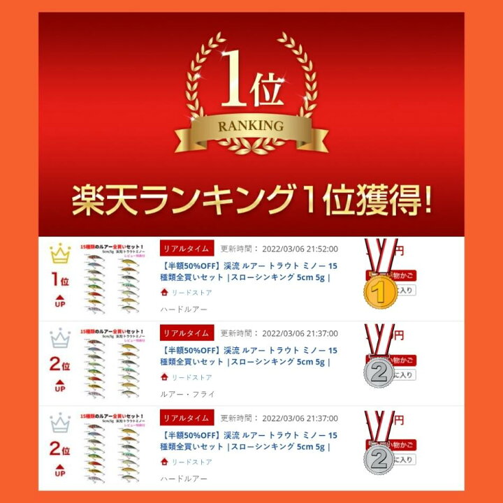 楽天市場 マラソン価格 渓流 ルアートラウト ルアー 渓流 ミノー 15種類全買いセット スローシンキング 5cm 5g 海水ok 管理釣り場 管釣り 海 ヤマメ アマゴ ニジマス イワナ サクラマス ブラックバス 渓流釣り 中流 本流 釣り レビュー特典付 リードストア