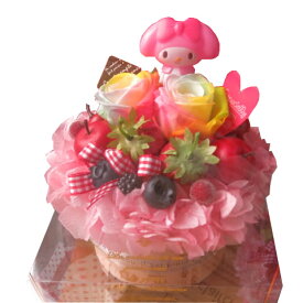 誕生日プレゼント マイメロ マスコット入り 花 レインボーローズ プリザーブドフラワー入り マイメロディ ケーキ フラワーギフト ケース付き