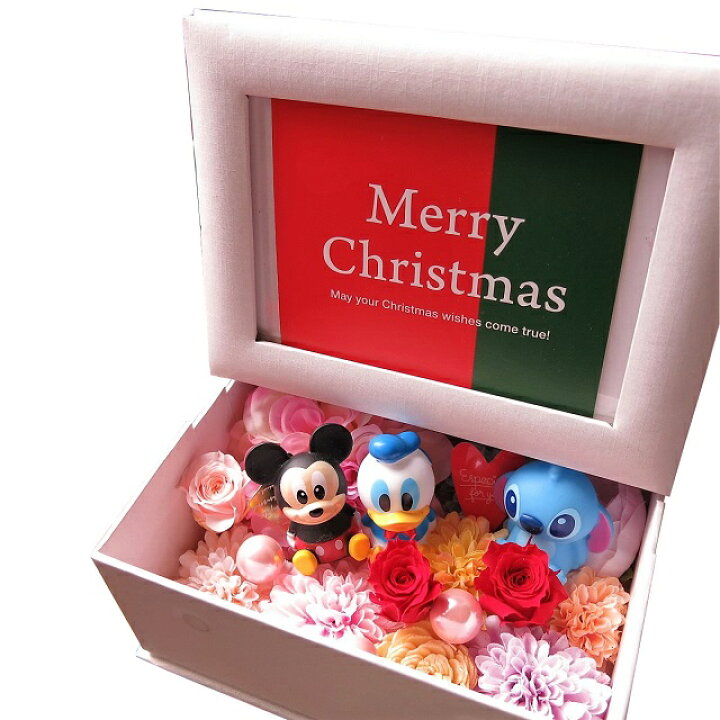 楽天市場 クリスマスプレゼント ディズニー 写真立て フォトフレーム 花 プレゼント プリザーブドフラワー入り ミッキー ミニー Etcマスコット3個入り フラワーガーデンリーブス