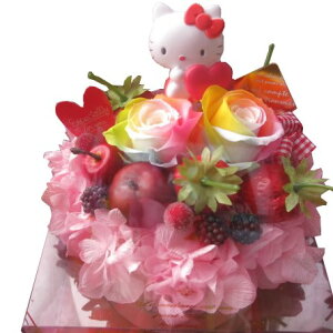 誕生日プレゼント キティ マスコット入り 花 レインボーローズ プリザーブドフラワー入り ケーキ フラワーギフト ケース付き◆誕生日プレゼント・記念日の贈り物におすすめの