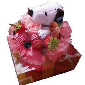 スヌーピー入り 花 フラワーギフト プリザーブドフラワー ケーキ プリザーブドフラワー ケース付き スヌーピーカラーはお任せ 誕生日プレゼント・記念日の贈り物におすすめのフラワーギフト