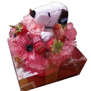 ホワイトデー お返し 花 スヌーピー 花束風 プリザーブドフラワー ケーキ プリザーブドフラワー ケース付き スヌーピーカラーはお任せ 誕生日プレゼント・記念日の贈り物におすすめのフラ