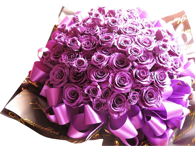 古希お祝い 70歳 お祝い 70 Offアウトレット 花束風 紫バラ 70本 30 40cmケース付き 枯れないプリザーブドフラワー