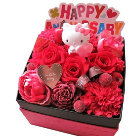誕生日プレゼント キティ 赤バラ入り 花束風 フラワーギフト 箱を開けてサプライズ フラワーボックス プリザーブドフラワー キティ柄・カラーはおまかせ