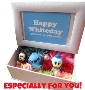 ホワイトデー お返し 花 ディズニー 写真立て フォトフレーム プリザーブドフラワー入り ミッキー ミニー…etc マスコット3個入り