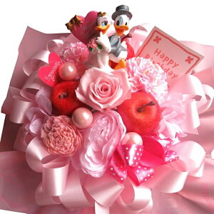 結婚祝い 友人 友達 プレゼント ディズニー ドナルド デージー入り 花束風 プリザーブドフラワー入り ケース付き ウェディングA