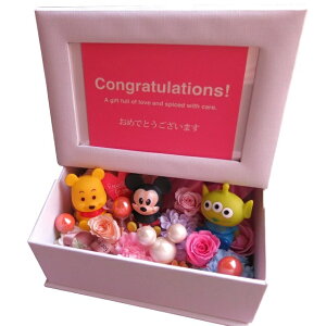 【ディズニー 写真立て サプライズ】ディズニーキャラクターおまかせマスコット3個入り写真立て フォトフレーム 花 プレゼント プリザーブドフラワー入り