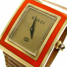 【中古】グッチ レクタンギュラー レディース 手巻き エナメル七宝 オレンジ 時計 GUCCI ヴィンテージ オールドグッチ 婦人 レア